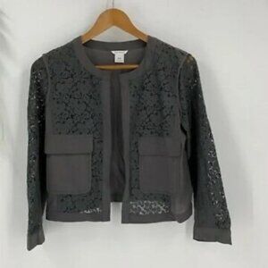 Club Monaco Sheer Silk Lace Open Front Blazer 3/4 Sleeves - Size M